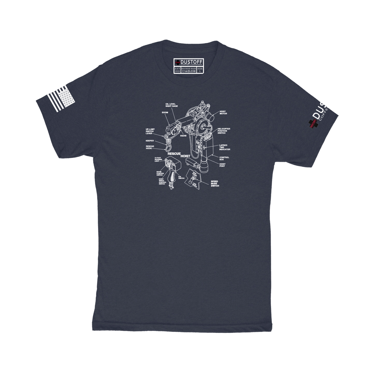 Rescue Hoist T-Shirt (UH-60 Blackhawk - Schematic Series) - DUSTOFF Coffee Company