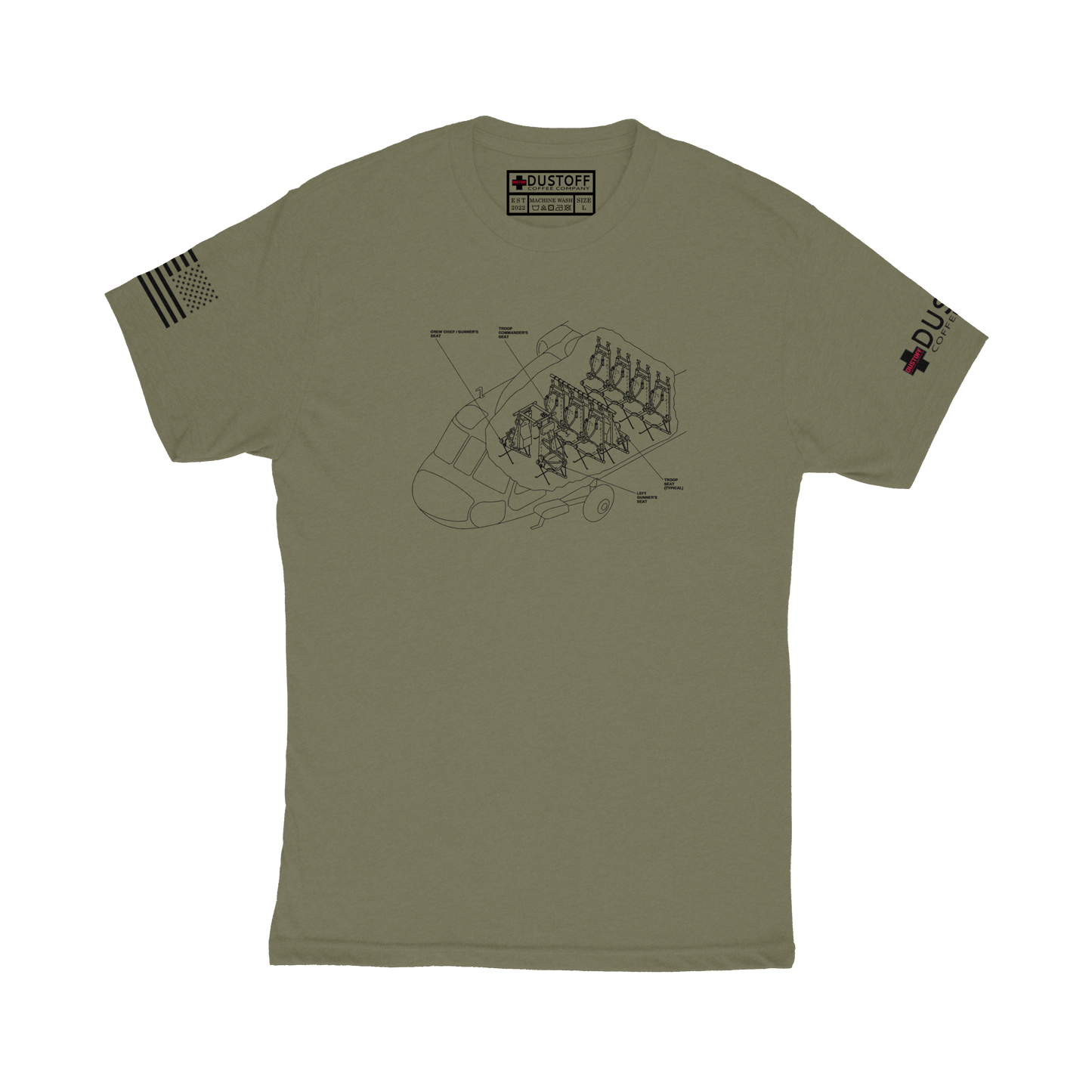 Seat Configuration T-Shirt (UH-60 Blackhawk - Schematic Series) - DUSTOFF Coffee Company