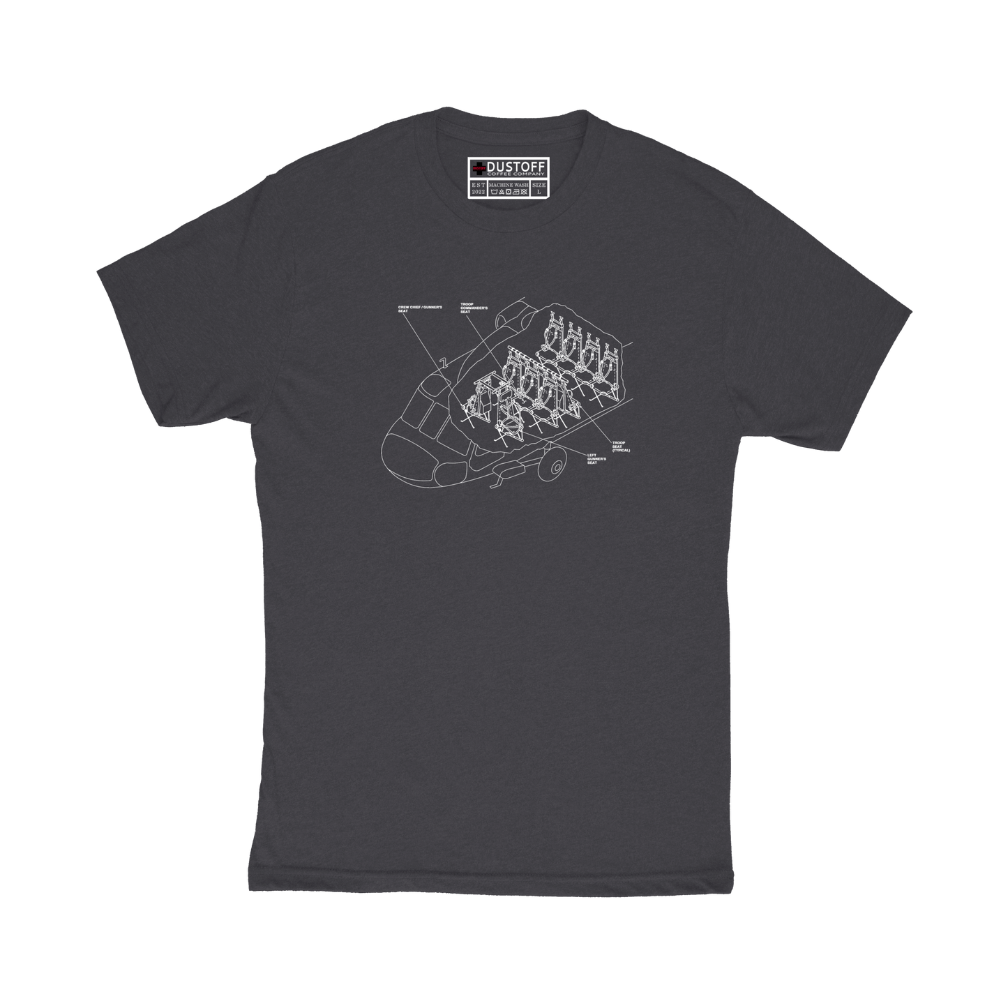 Seat Configuration T-Shirt (UH-60 Blackhawk - Schematic Series) - DUSTOFF Coffee Company