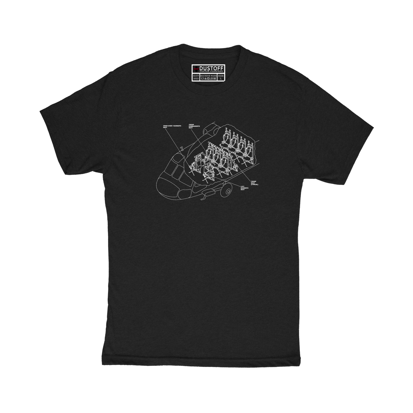 Seat Configuration T-Shirt (UH-60 Blackhawk - Schematic Series) - DUSTOFF Coffee Company