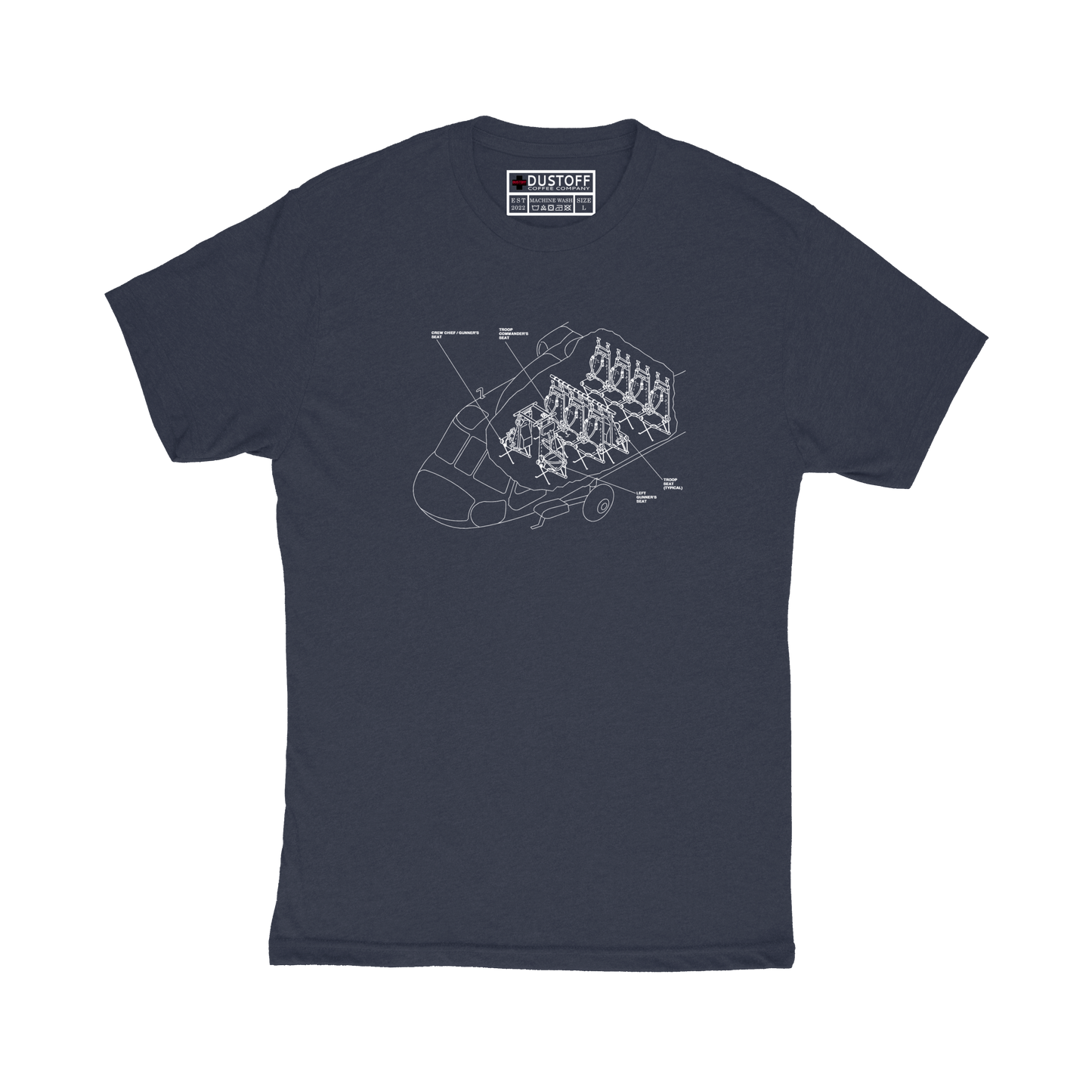 Seat Configuration T-Shirt (UH-60 Blackhawk - Schematic Series) - DUSTOFF Coffee Company