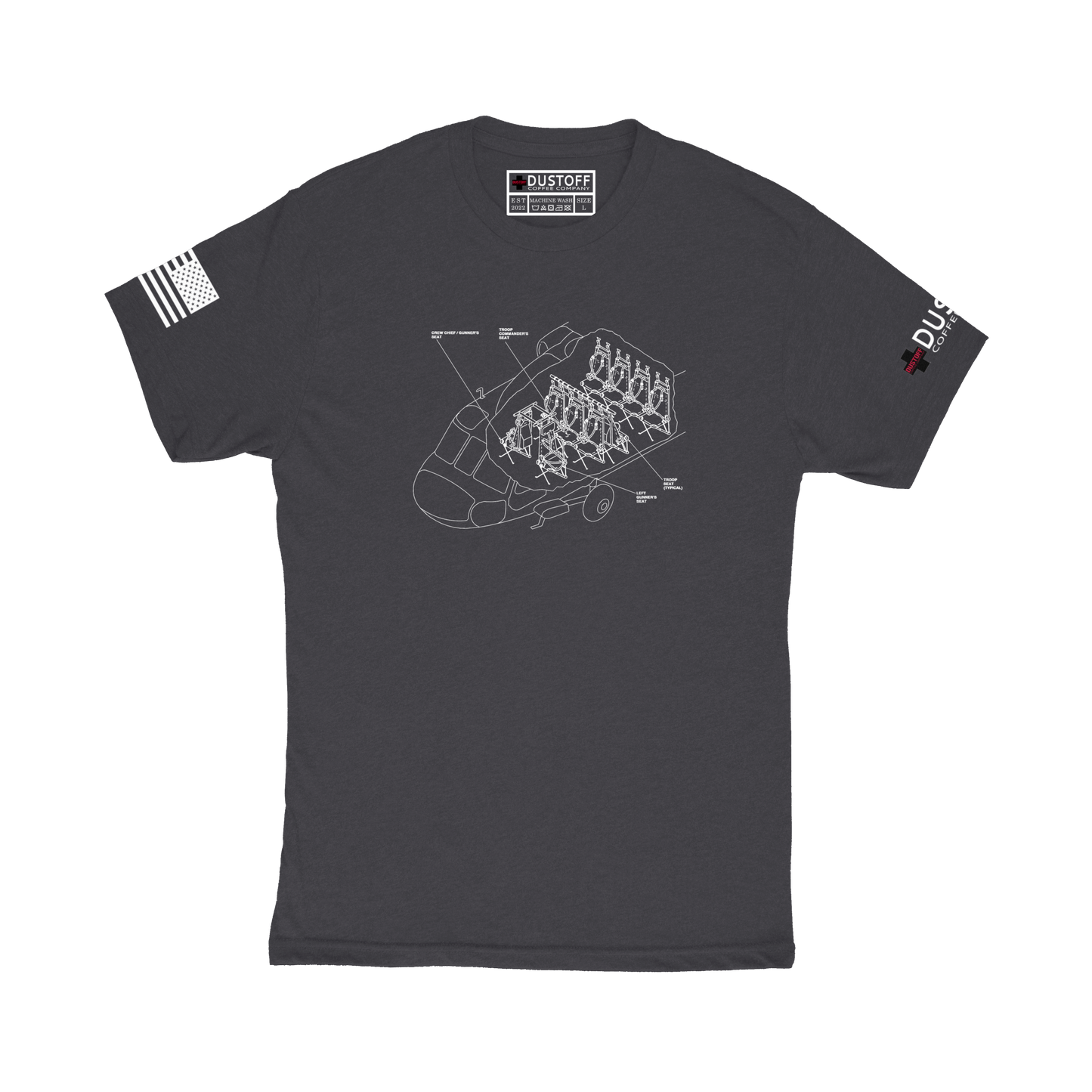 Seat Configuration T-Shirt (UH-60 Blackhawk - Schematic Series) - DUSTOFF Coffee Company
