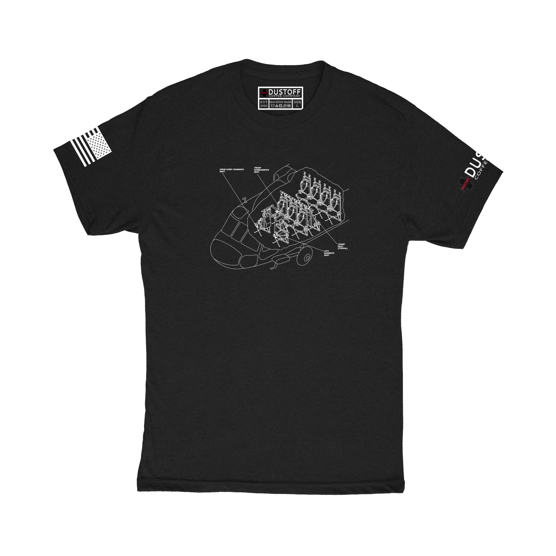 Seat Configuration T-Shirt (UH-60 Blackhawk - Schematic Series) - DUSTOFF Coffee Company