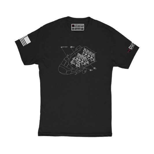 Seat Configuration T-Shirt (UH-60 Blackhawk - Schematic Series) - DUSTOFF Coffee Company
