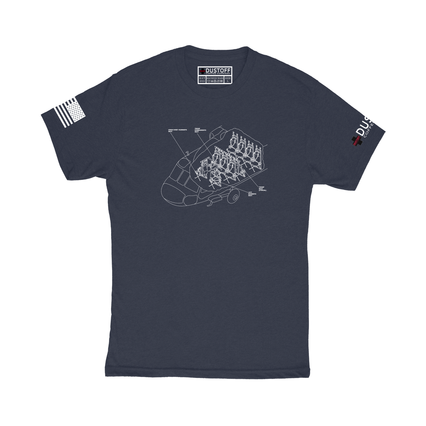 Seat Configuration T-Shirt (UH-60 Blackhawk - Schematic Series) - DUSTOFF Coffee Company